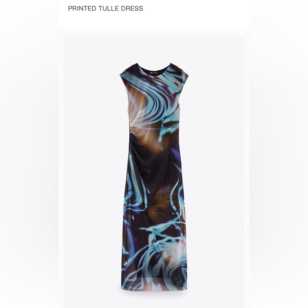 Zara printed tulle ruched dress